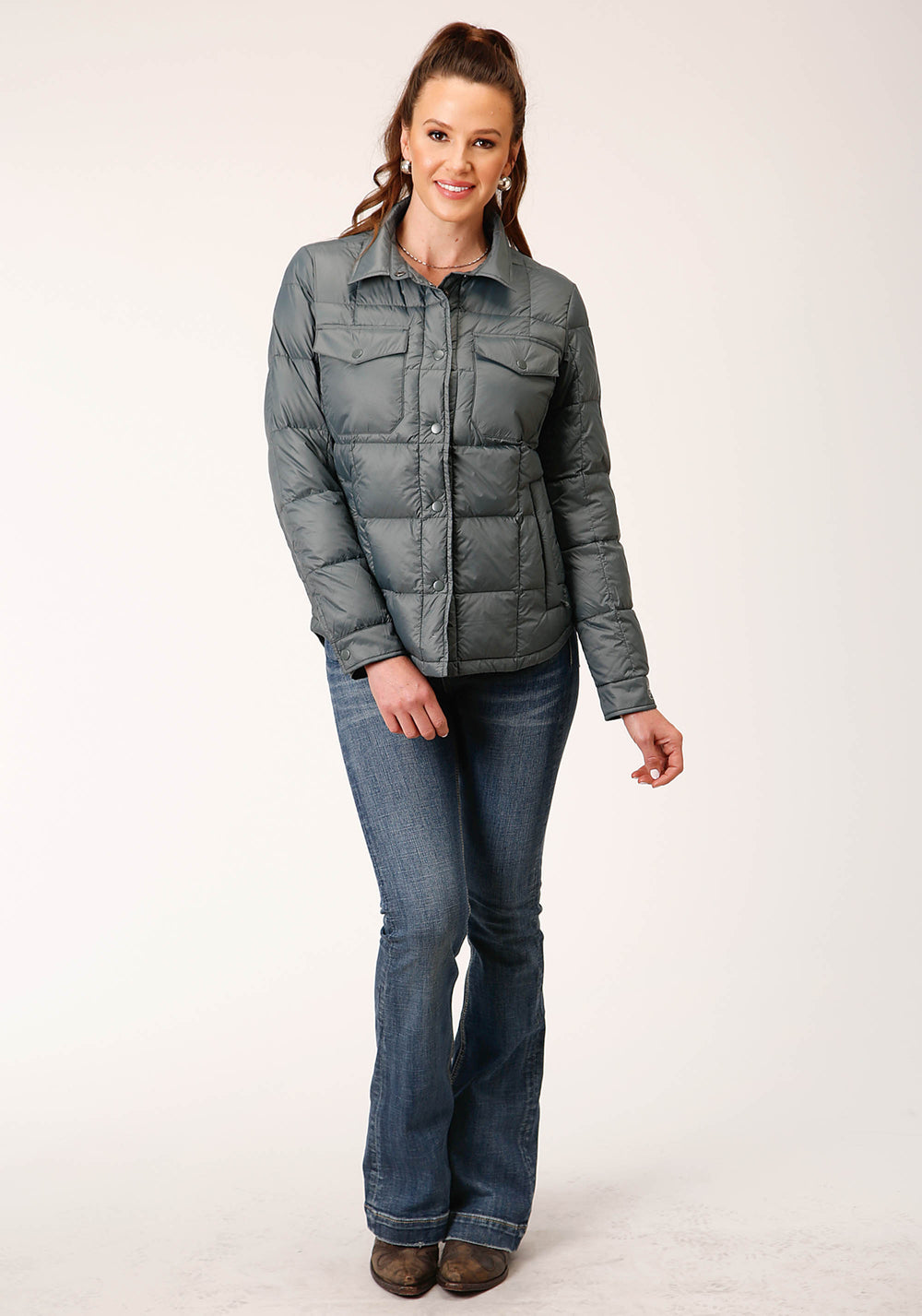 WOMENS SILVER SAGE NYLON DOWN PROOF COATED JACKET