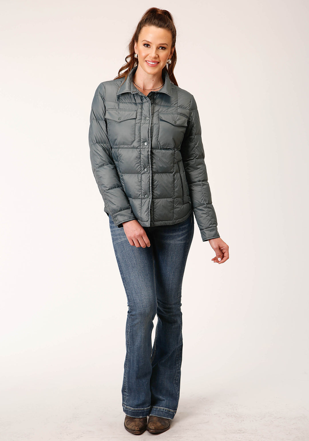 WOMENS SILVER SAGE NYLON DOWN PROOF COATED JACKET