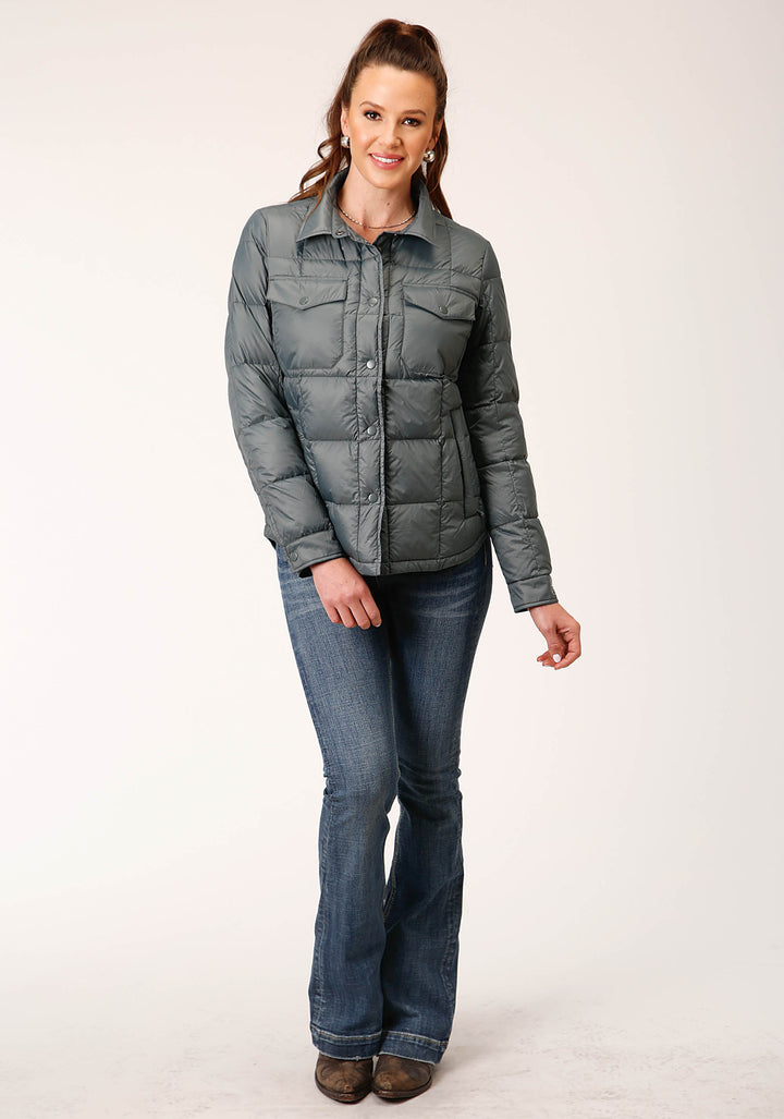 WOMENS SILVER SAGE NYLON DOWN PROOF COATED JACKET