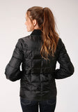 WOMENS BLACK QUILTED POLY FILLED ZIP FRONT JACKET
