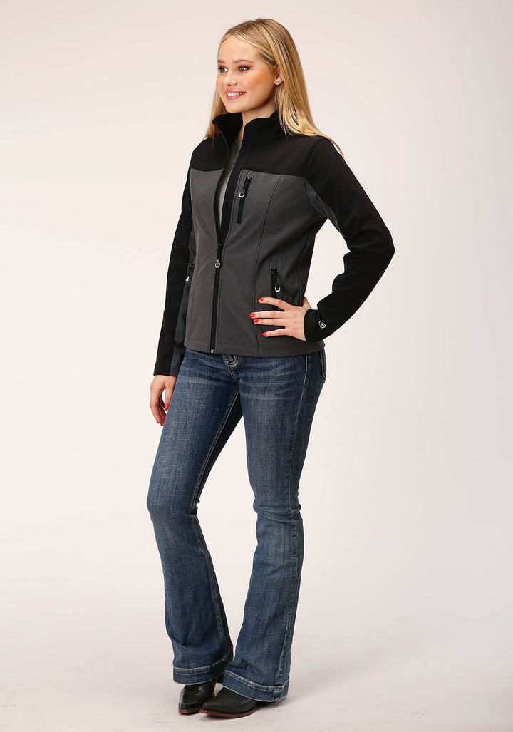 WOMENS GREY BLACK COMBO SOFT SHELL TECH JACKET