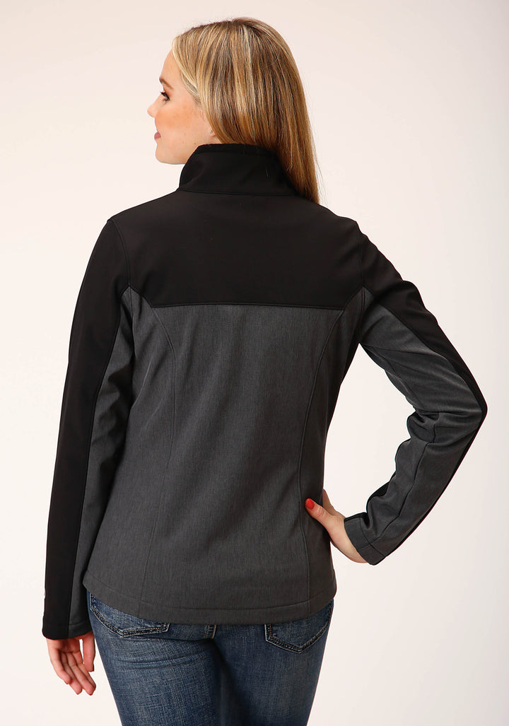WOMENS GREY BLACK COMBO SOFT SHELL TECH JACKET