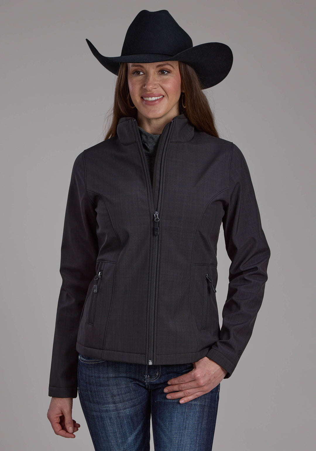 WOMENS CHARCOAL HEATHER WITH BLACK FLEECE ZIPPER JACKET