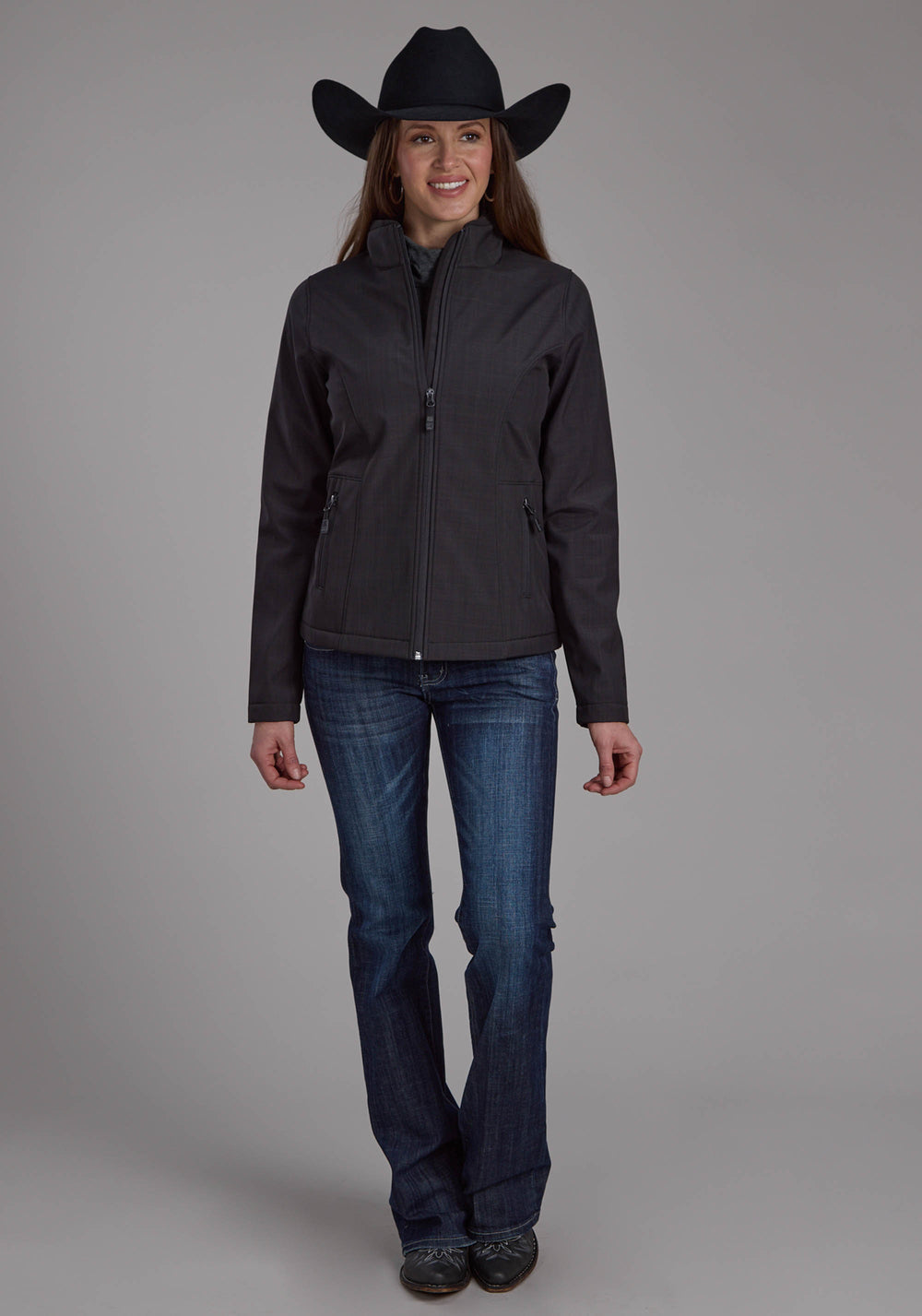 WOMENS CHARCOAL HEATHER WITH BLACK FLEECE ZIPPER JACKET