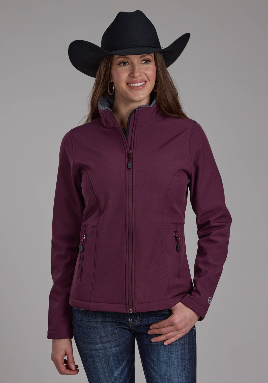 WOMENS WINE HEATHER WITH GRAY FLEECE ZIPPER JACKET