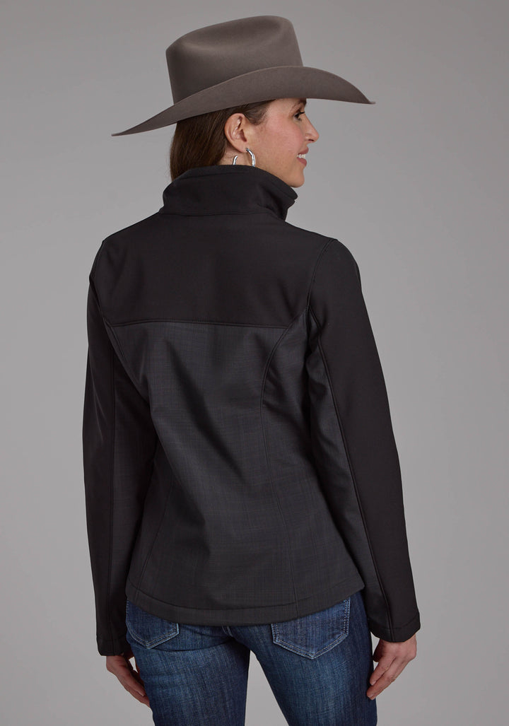 WOMENS GRAY BLACK PIECED SOFTSHELL ZIPPER JACKET