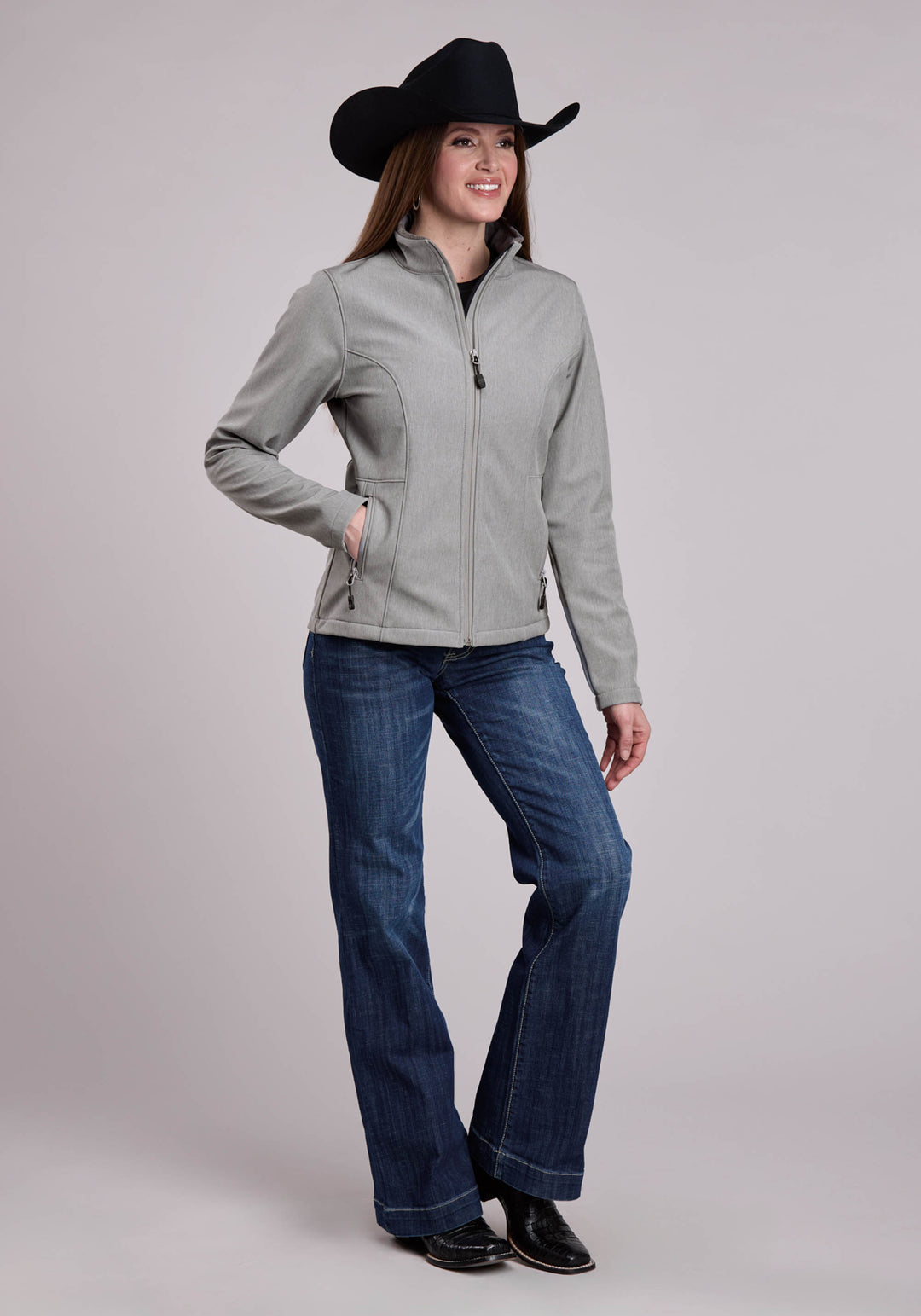 WOMENS JACKET ZIPPER CREAM GREY STRIPE WESTERN JACKET