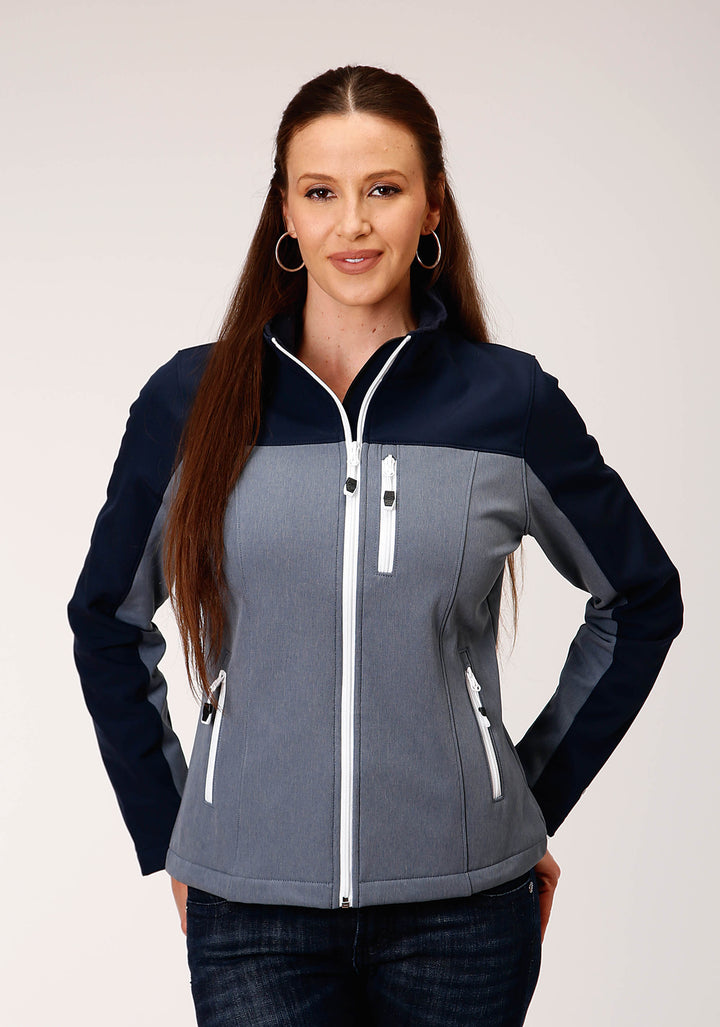 WOMENS PIECED NAVY SOFTSHELL TECH JACKET
