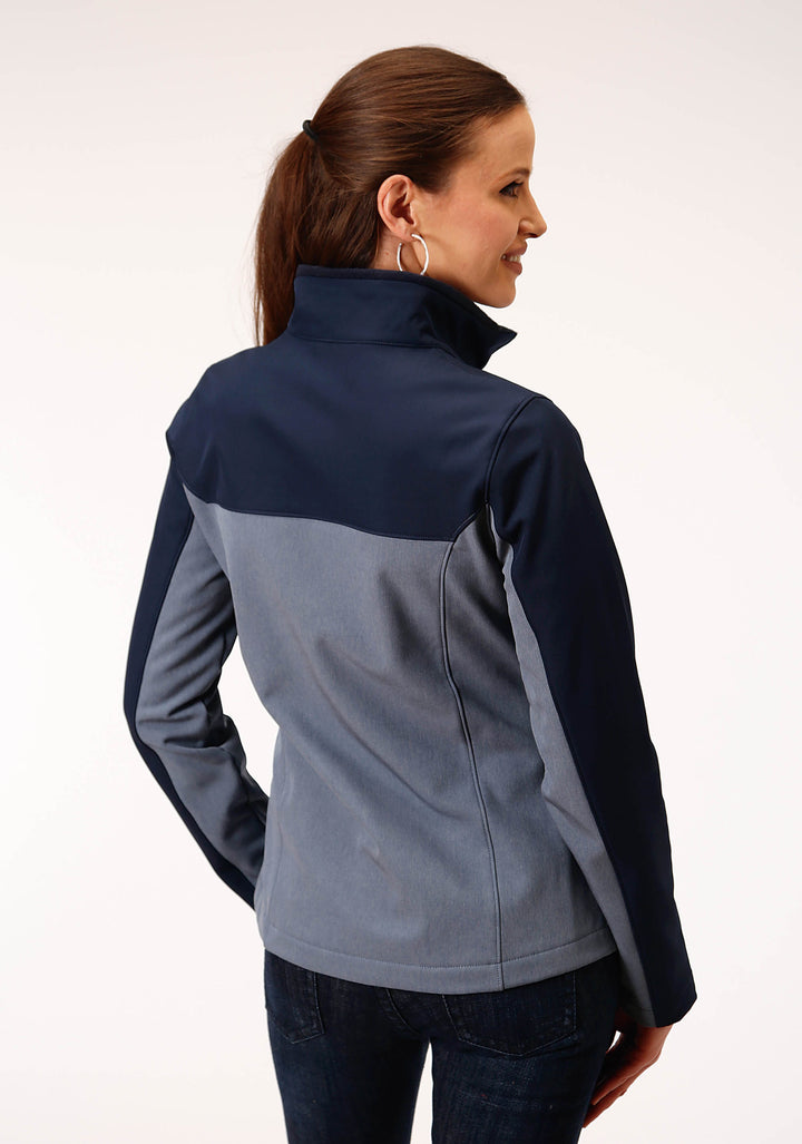 WOMENS PIECED NAVY SOFTSHELL TECH JACKET