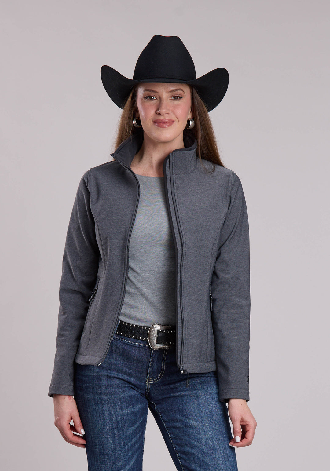 WOMENS ROPER TEXTURED CHARCOAL SOFTSHELL WESTERN JACKET