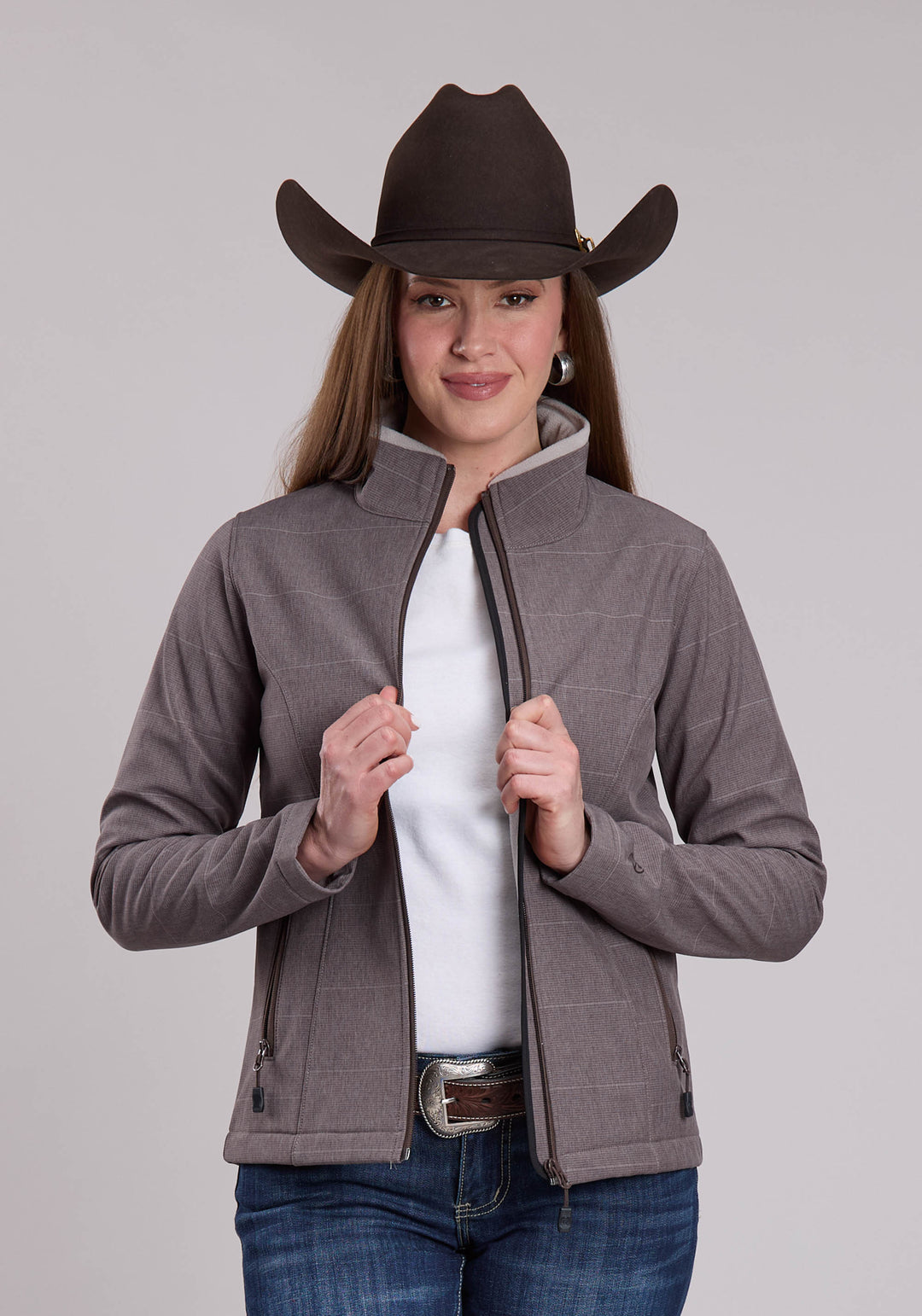 WOMENS ROPER COFFEE STRIPE SOFTSHELL WESTERN JACKET