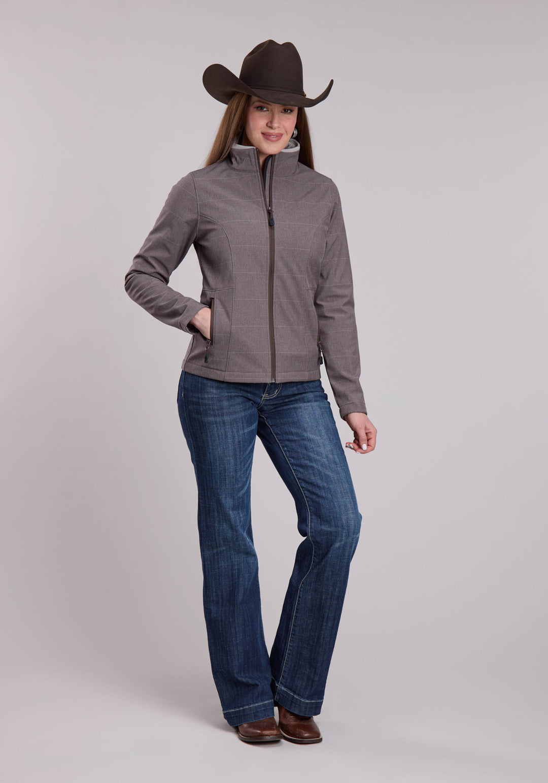WOMENS ROPER COFFEE STRIPE SOFTSHELL WESTERN JACKET