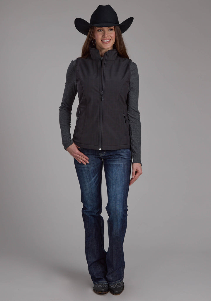WOMENS CHARCOAL HEATHER WITH BLACK FLEECE ZIPPER VEST