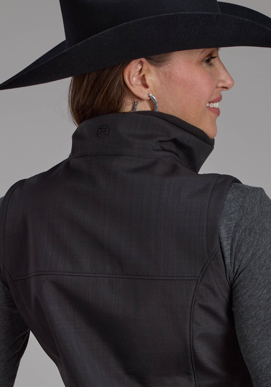 WOMENS CHARCOAL HEATHER WITH BLACK FLEECE ZIPPER VEST