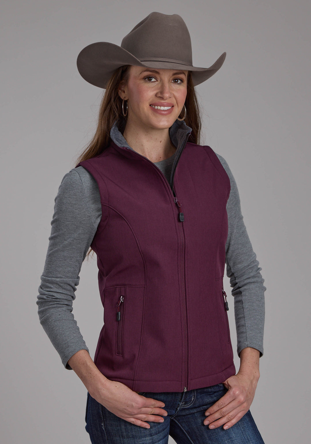 WOMENS WINE HEATHER WITH GRAY FLEECE ZIPPER VEST