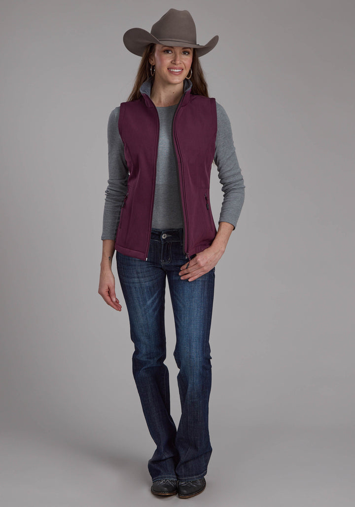 WOMENS WINE HEATHER WITH GRAY FLEECE ZIPPER VEST