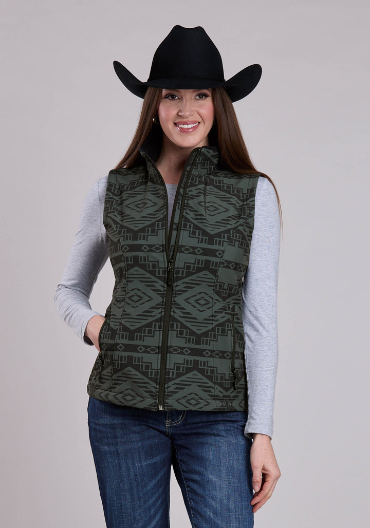 WOMENS ROPER CHARCOAL  BLACK AZTEC PRINT VEST