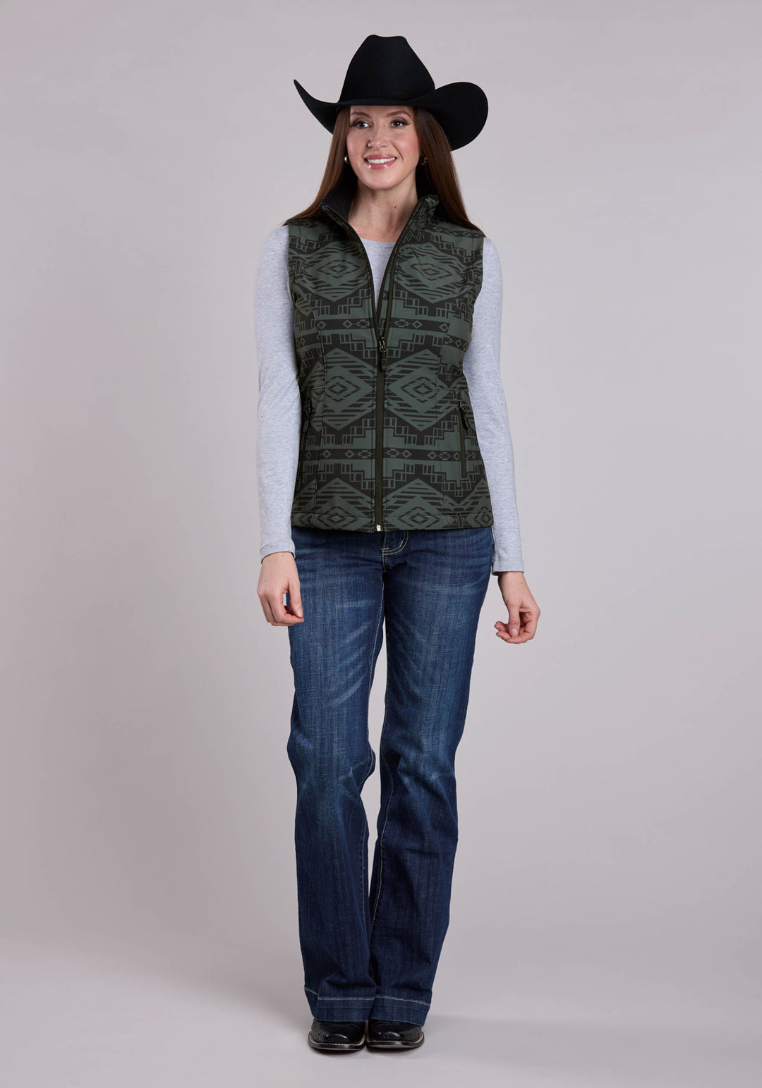 WOMENS ROPER CHARCOAL  BLACK AZTEC PRINT VEST