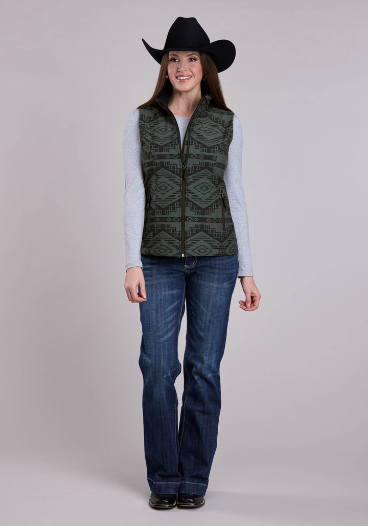 WOMENS ROPER CHARCOAL  BLACK AZTEC PRINT VEST