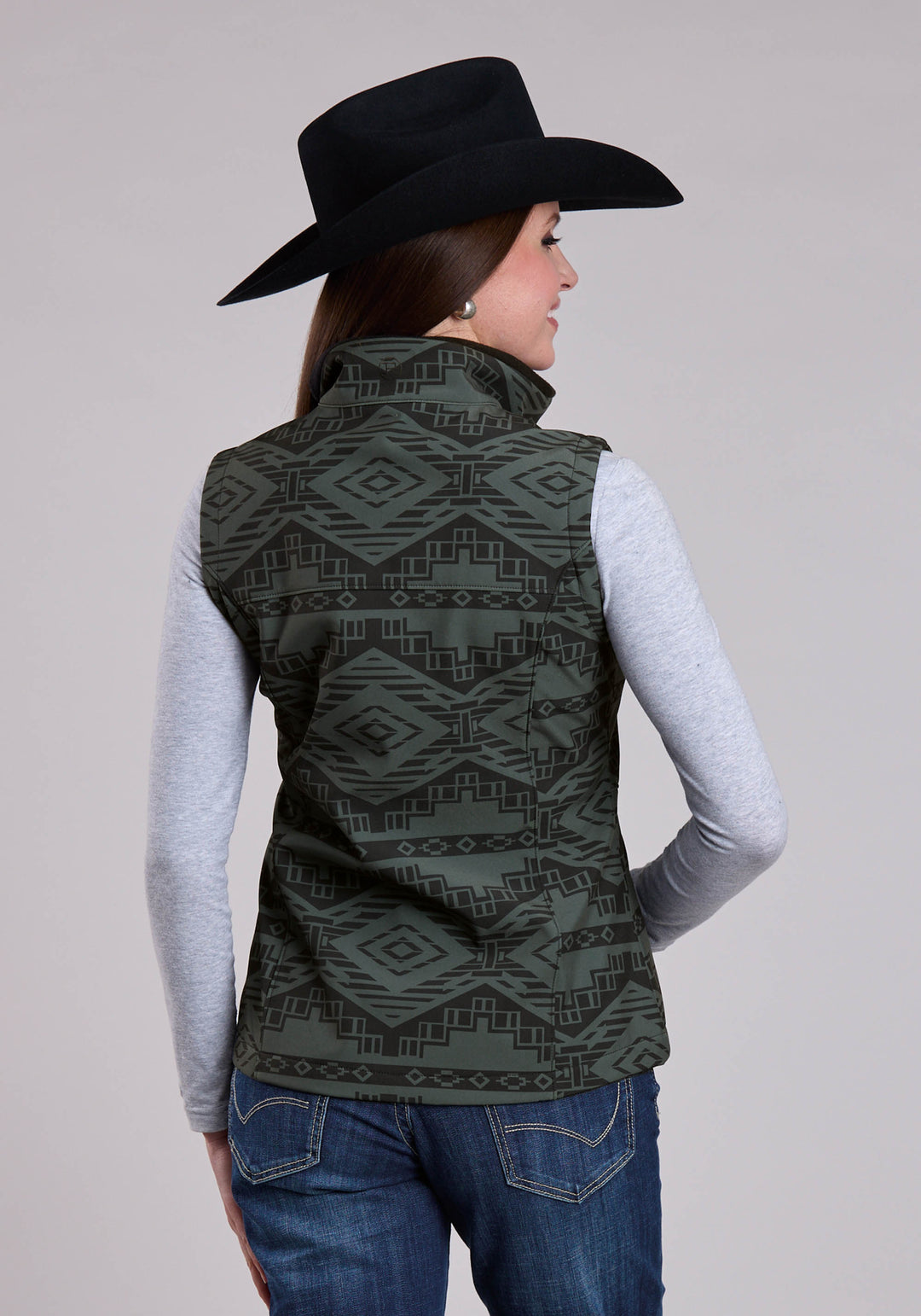 WOMENS ROPER CHARCOAL  BLACK AZTEC PRINT VEST