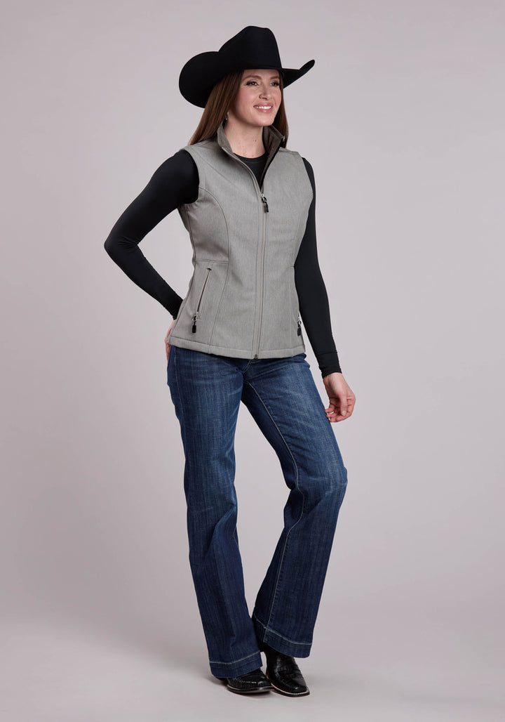 WOMENS VEST ZIPPER CREAM GREY STRIPE WESTERN VEST