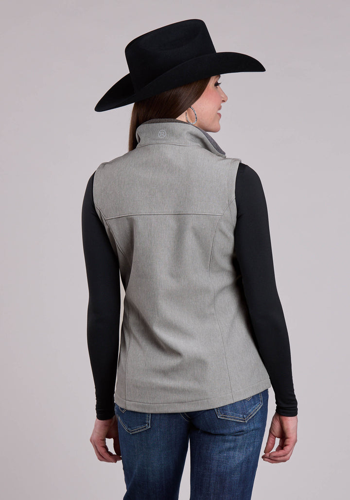 WOMENS VEST ZIPPER CREAM GREY STRIPE WESTERN VEST