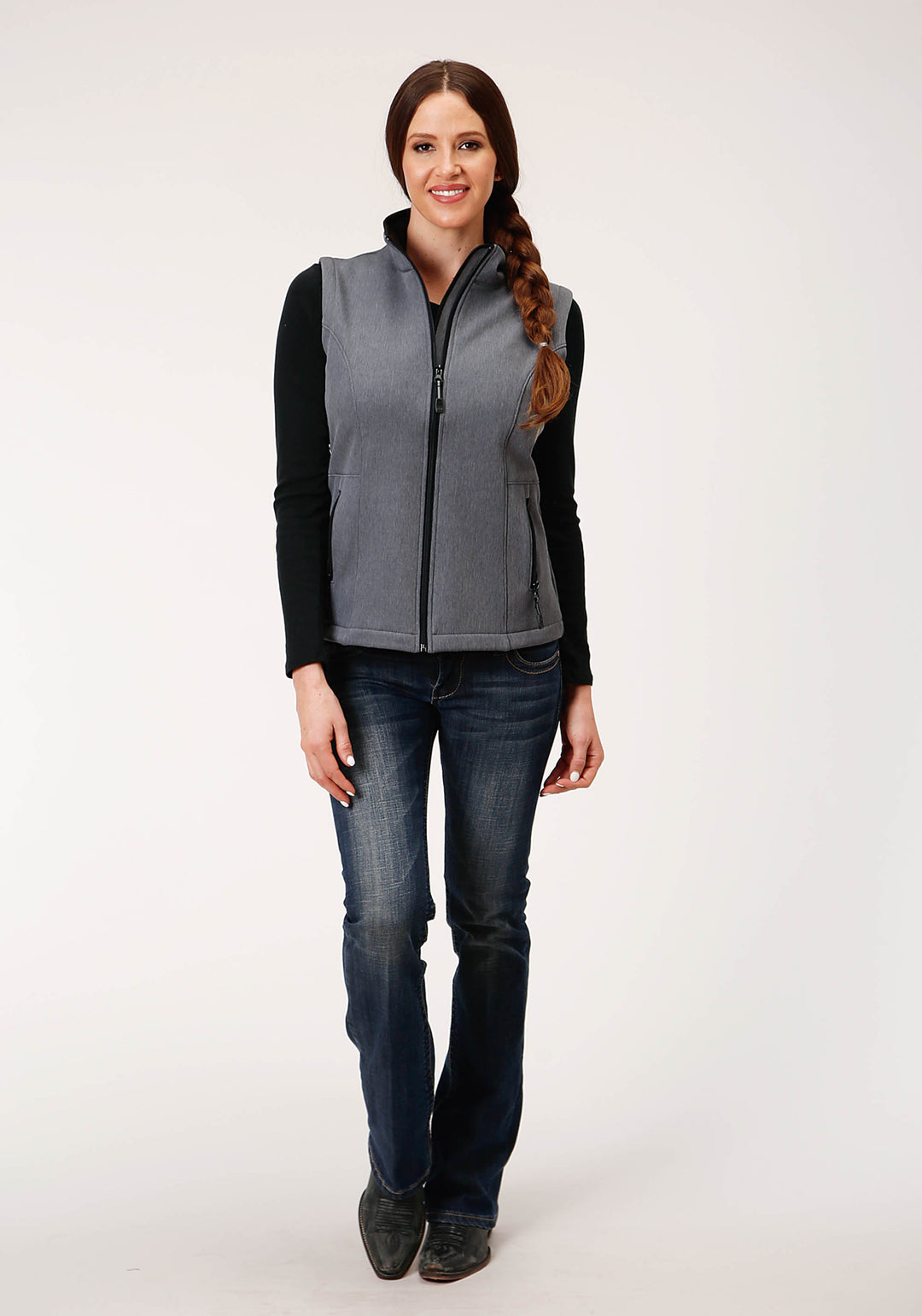 WOMENS TECH  HEATHERED GREY SOFTSHELL VEST