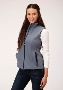 WOMENS TECH  HEATHERED BLUE SOFTSHELL VEST