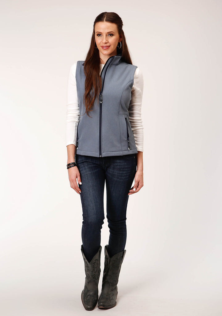 WOMENS TECH  HEATHERED BLUE SOFTSHELL VEST