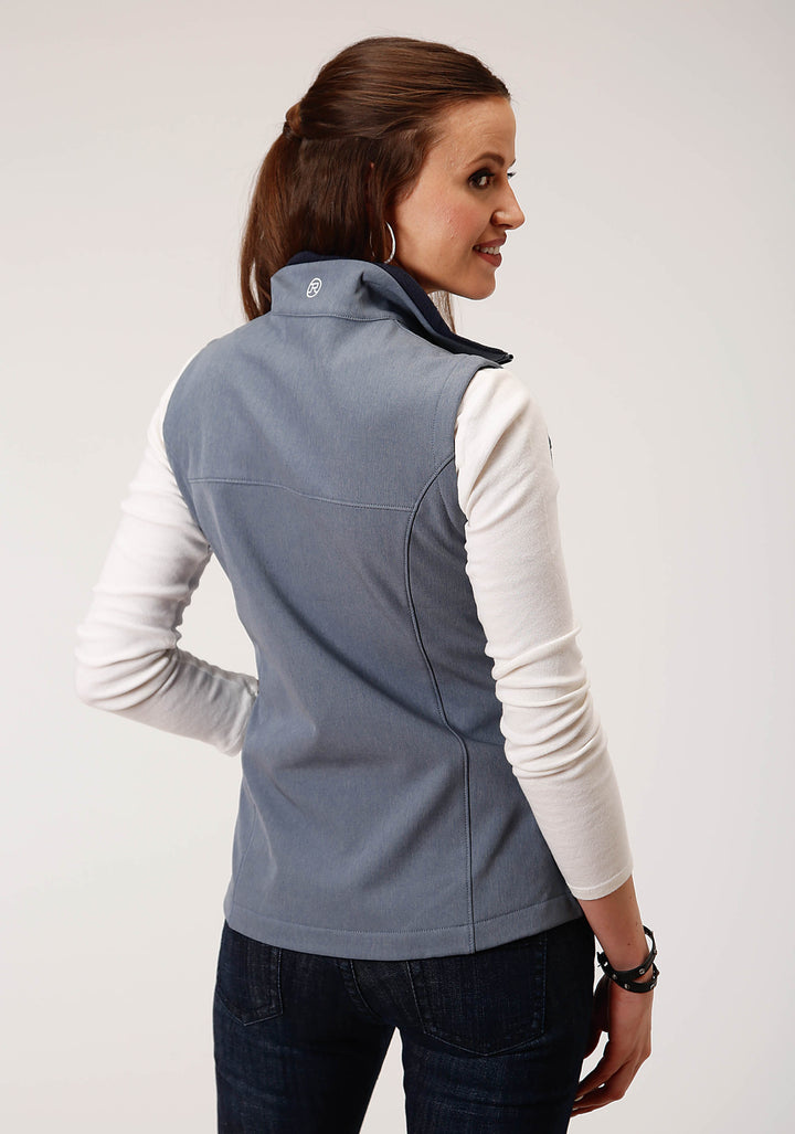 WOMENS TECH  HEATHERED BLUE SOFTSHELL VEST