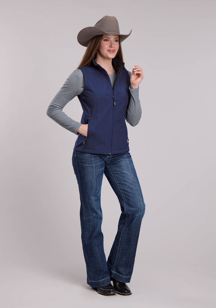 WOMENS ROPER NAVY WINDOWPANE SOFTSHELL WESTERN VEST
