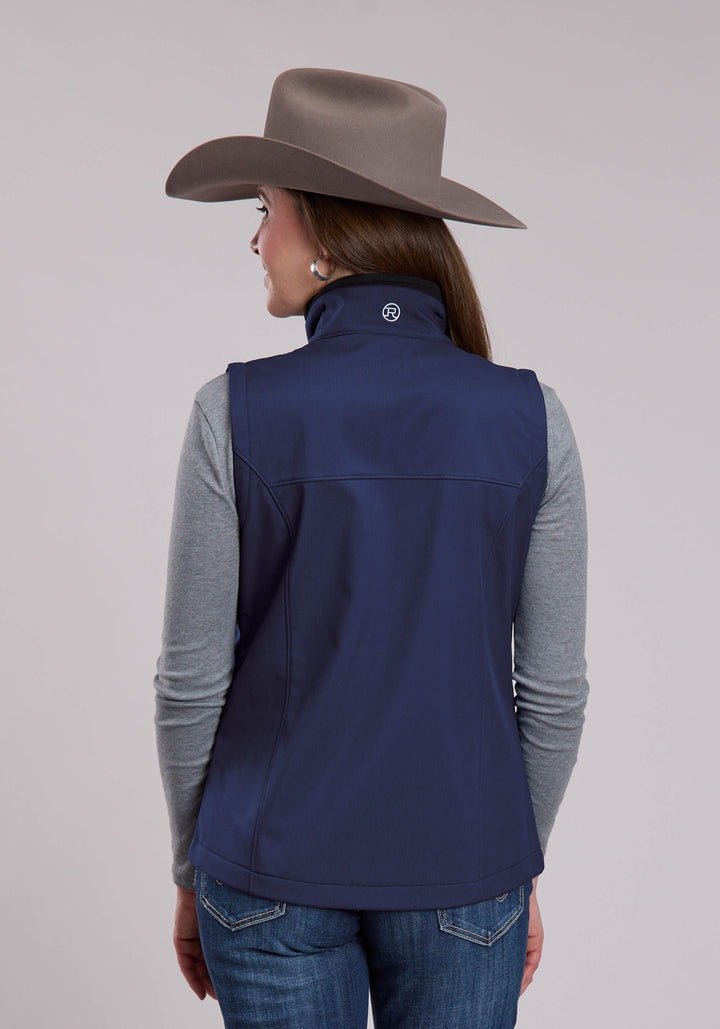 WOMENS ROPER NAVY WINDOWPANE SOFTSHELL WESTERN VEST