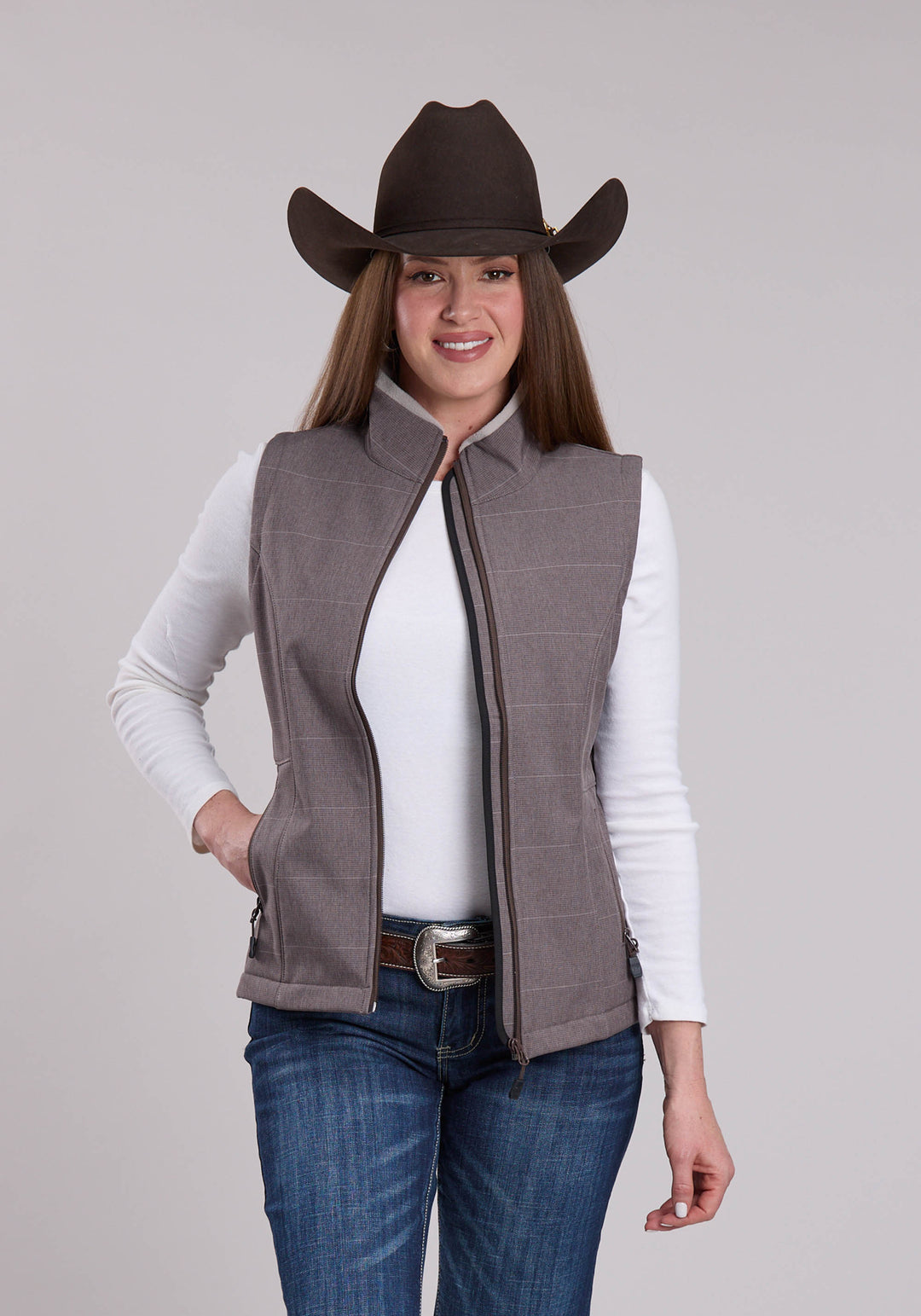 WOMENS ROPER COFFEE STRIPE SOFTSHELL WESTERN VEST