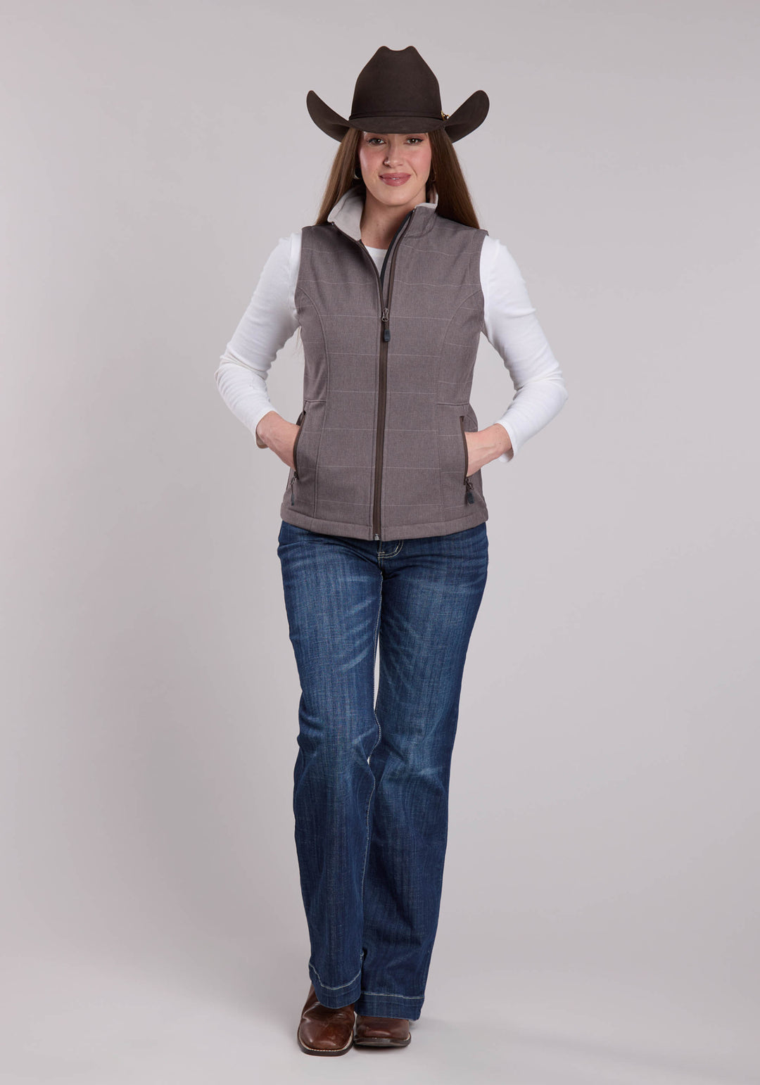 WOMENS ROPER COFFEE STRIPE SOFTSHELL WESTERN VEST