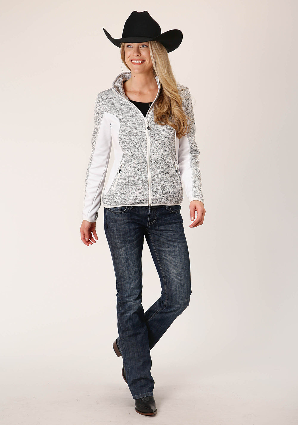 WOMENS CREAM SWEATER KNIT FLEECE TECH JACKET