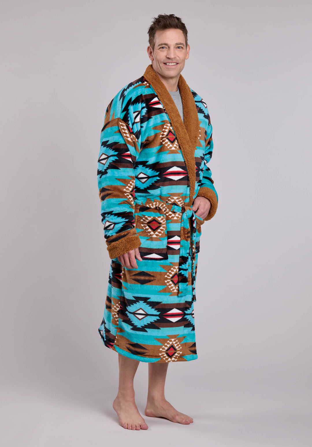 MENS TURQ AZTEC PRINTED FLEECE ROBE ONE PIECE PULLOVER ONE PIECE