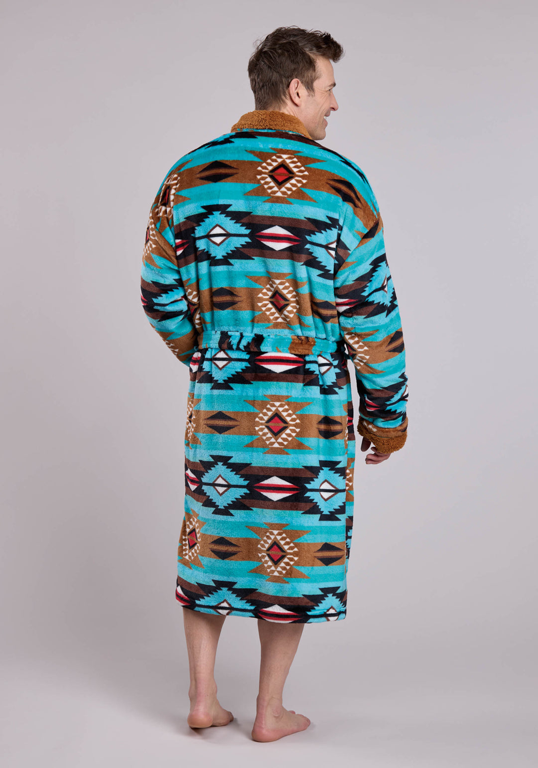 MENS TURQ AZTEC PRINTED FLEECE ROBE ONE PIECE PULLOVER ONE PIECE
