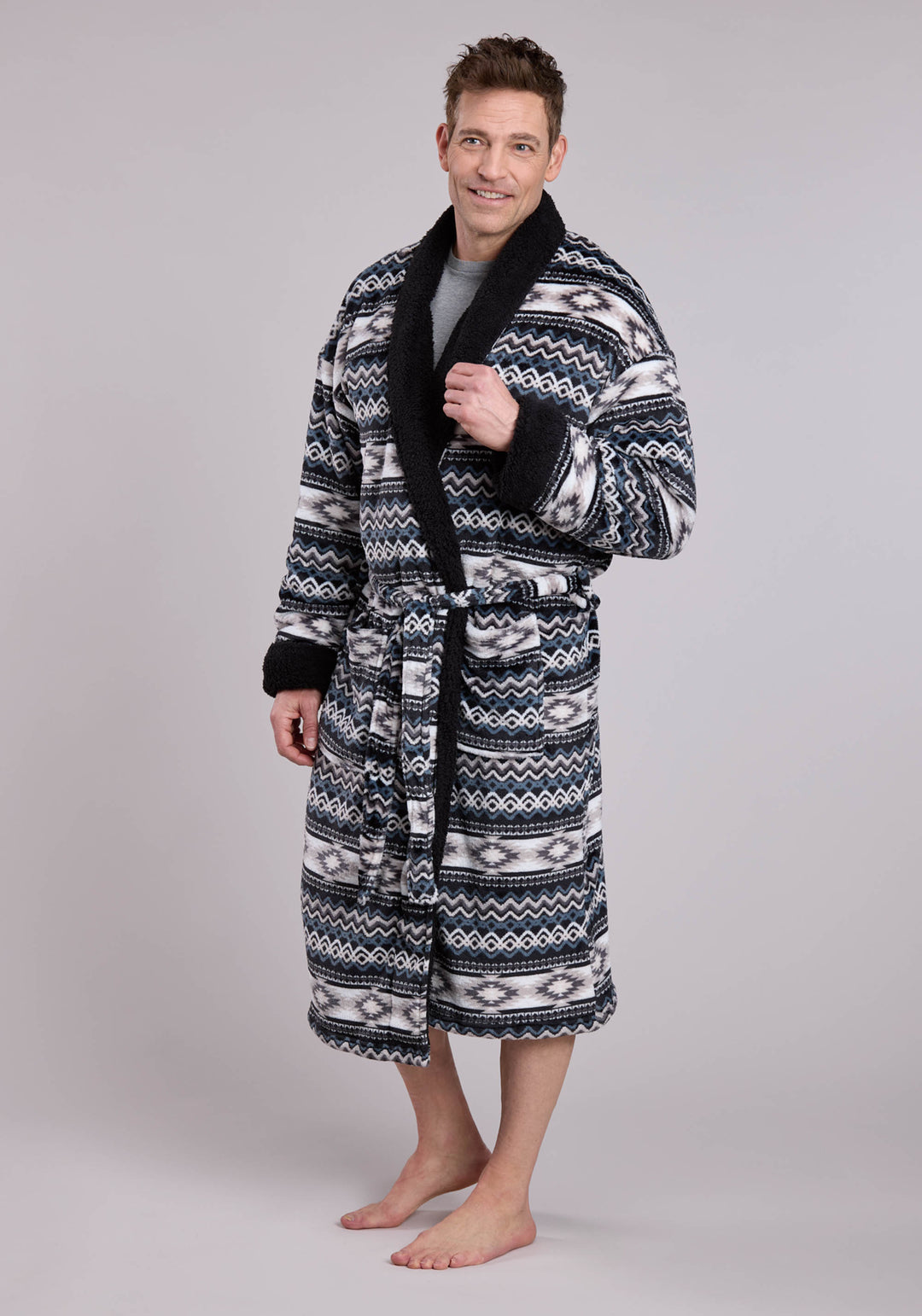 MENS BLACK WHITE PRINTED FLEECE ROBE ONE PIECE PULLOVER ONE PIECE