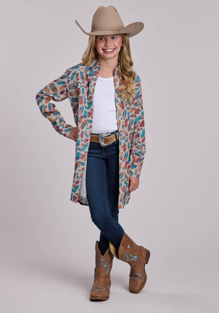 GIRLS ROPER FEATHERS PRINTED WESTERN DRESS