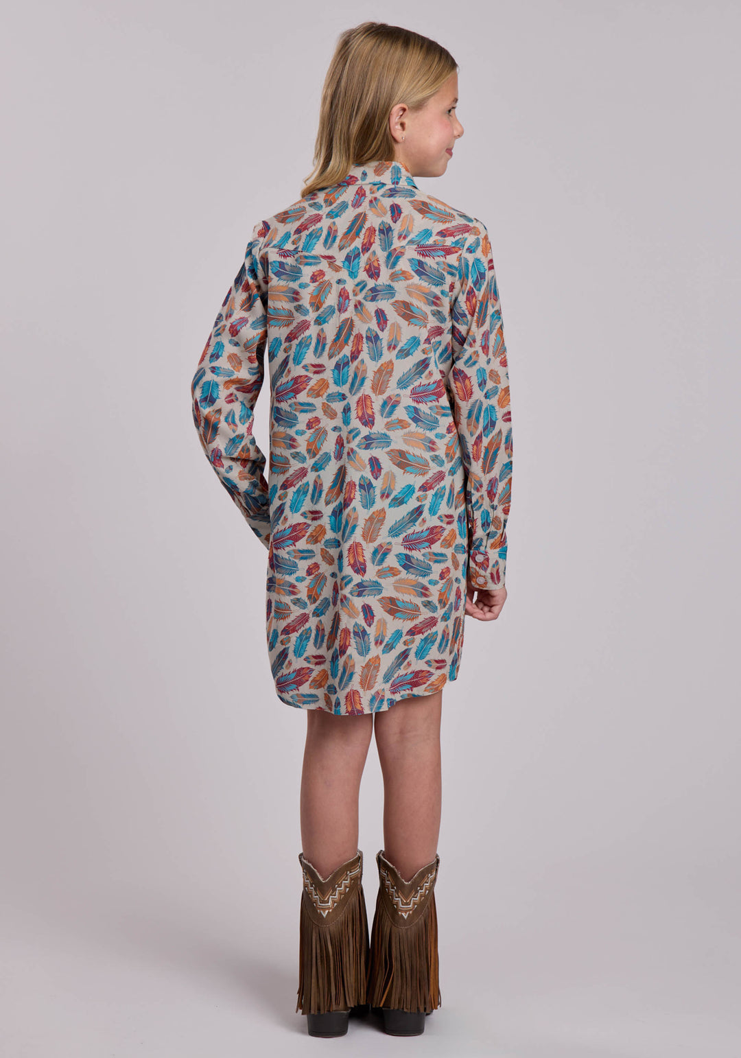GIRLS ROPER FEATHERS PRINTED WESTERN DRESS