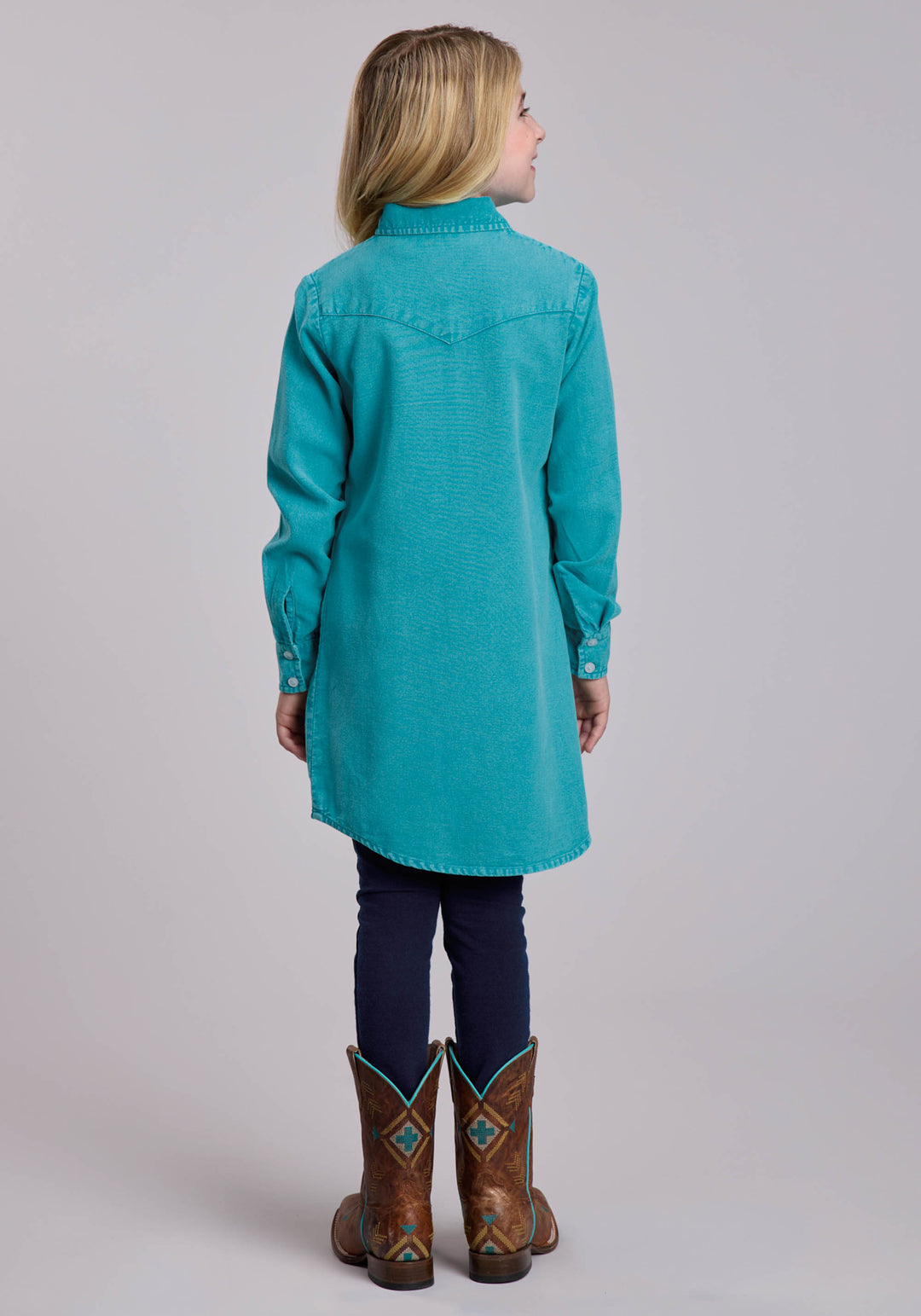GIRLS ROPER SOLID TURQUOISE COTTON TWILL WESTERN DRESS