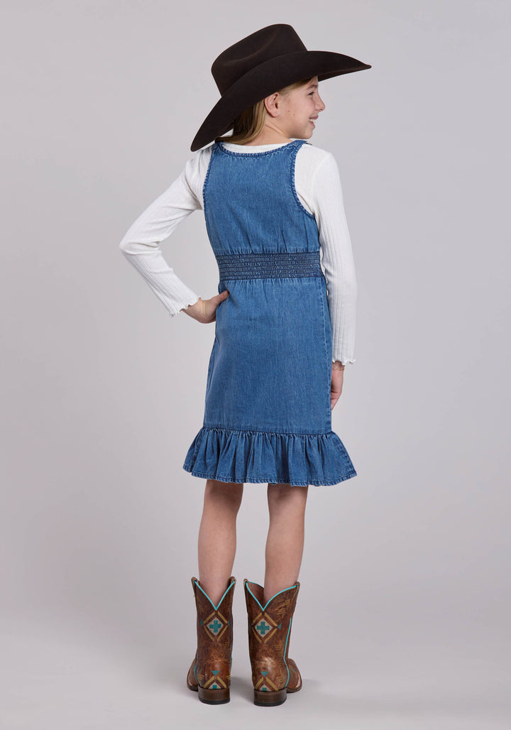 GIRLS SLEEVELESS DRESS PULLOVER DK BLUE DENIM TANK WESTERN DRESS