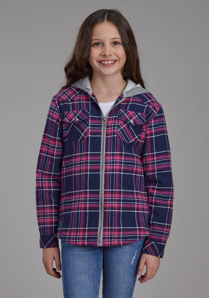 GIRLS THERMAL LINED FLANNEL SHIRT SNAP JACKET
