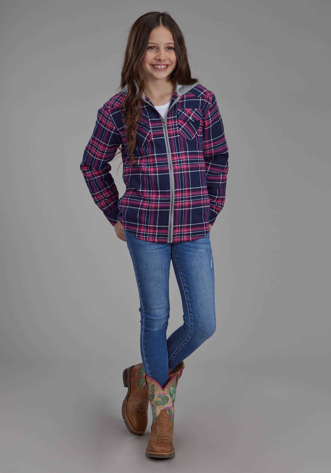 GIRLS THERMAL LINED FLANNEL SHIRT SNAP JACKET