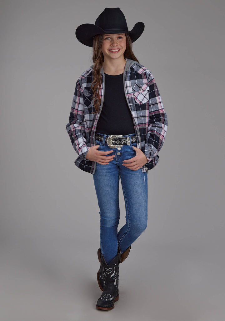 GIRLS THERMAL LINED FLANNEL SHIRT SNAP JACKET
