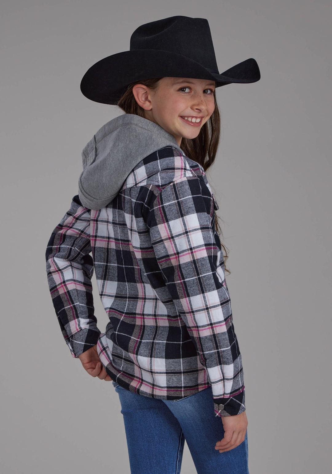 GIRLS THERMAL LINED FLANNEL SHIRT SNAP JACKET