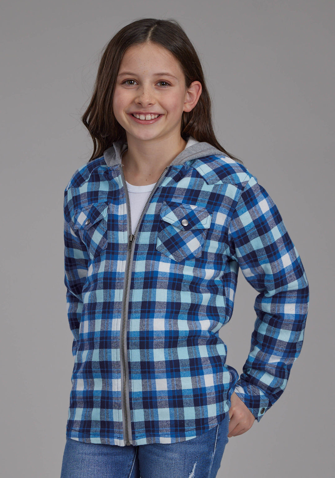 GIRLS THERMAL LINED FLANNEL SHIRT SNAP JACKET