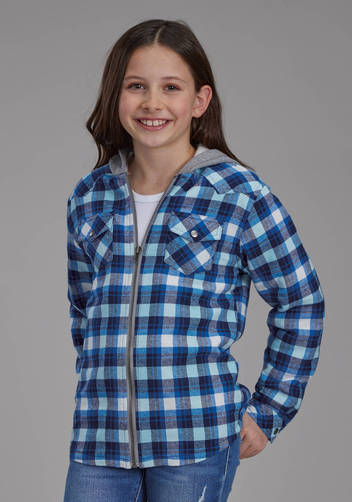 GIRLS THERMAL LINED FLANNEL SHIRT SNAP JACKET