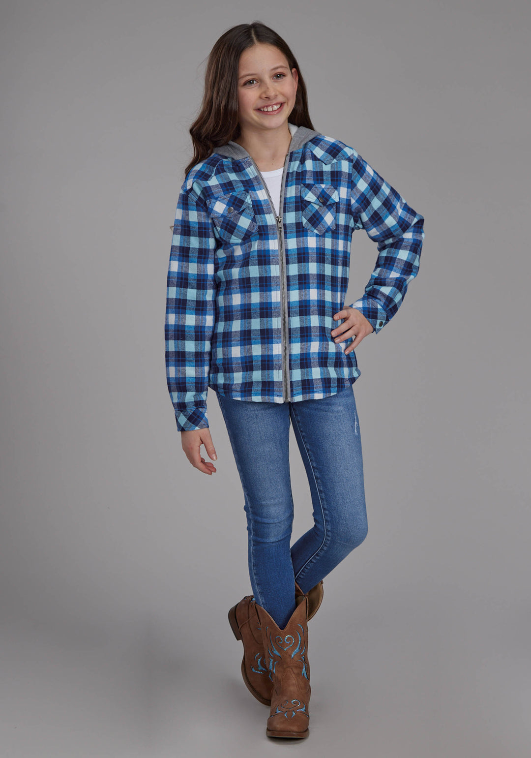 GIRLS THERMAL LINED FLANNEL SHIRT SNAP JACKET