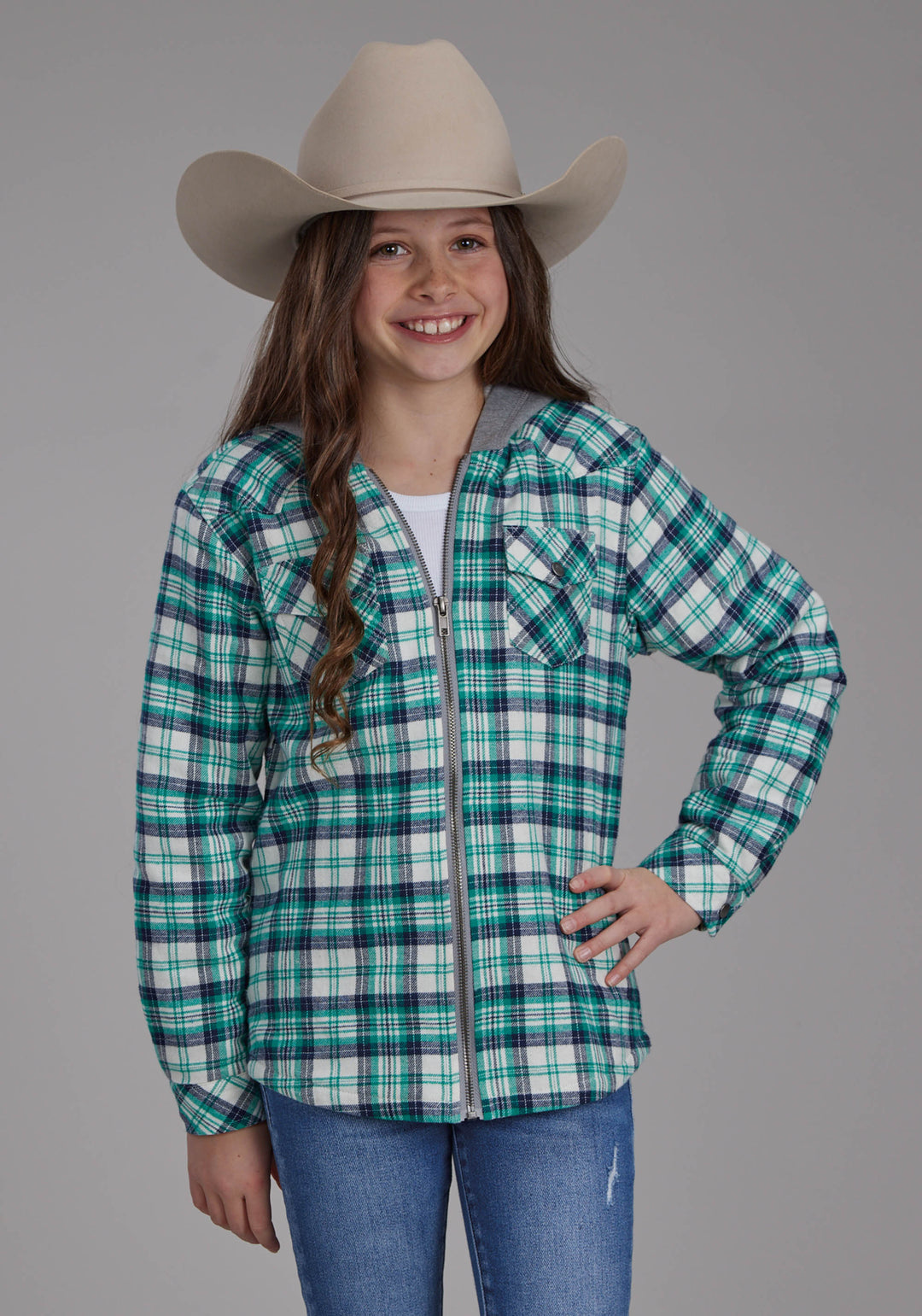 GIRLS THERMAL LINED FLANNEL SHIRT SNAP JACKET